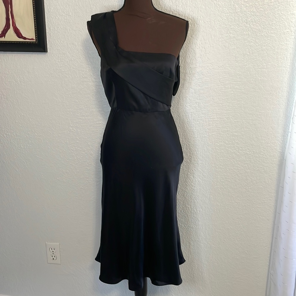 NWT Givenchy Italy Black Silk One Shoulder Fit Flare Flowing Dress IT 38 US 2